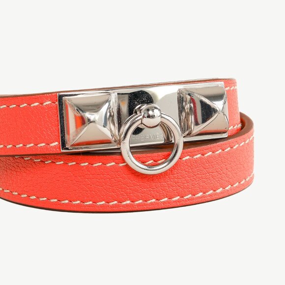 Hermes Rivale Double Tour Sanguine Swift Leather Bracelet - Picture 4 of 7